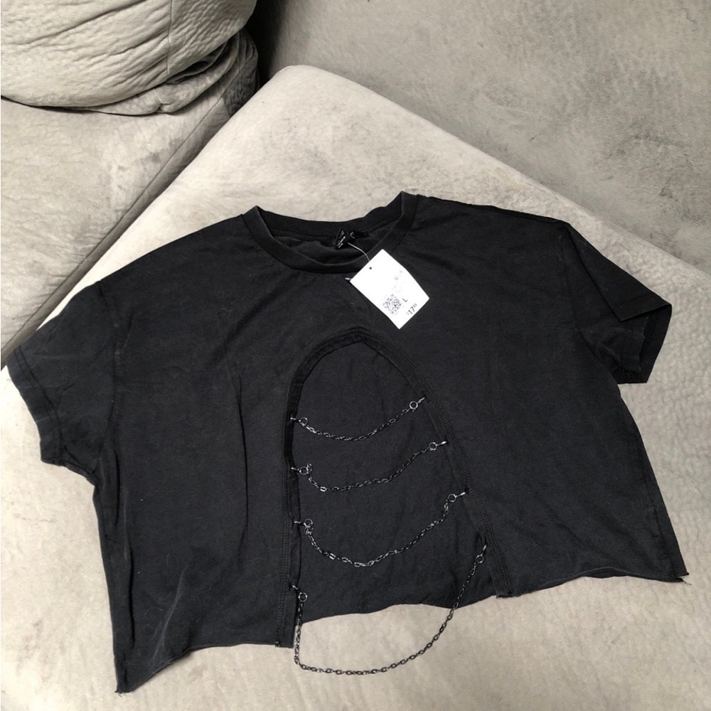 Black Cropped Tee shirt top size large new with tags